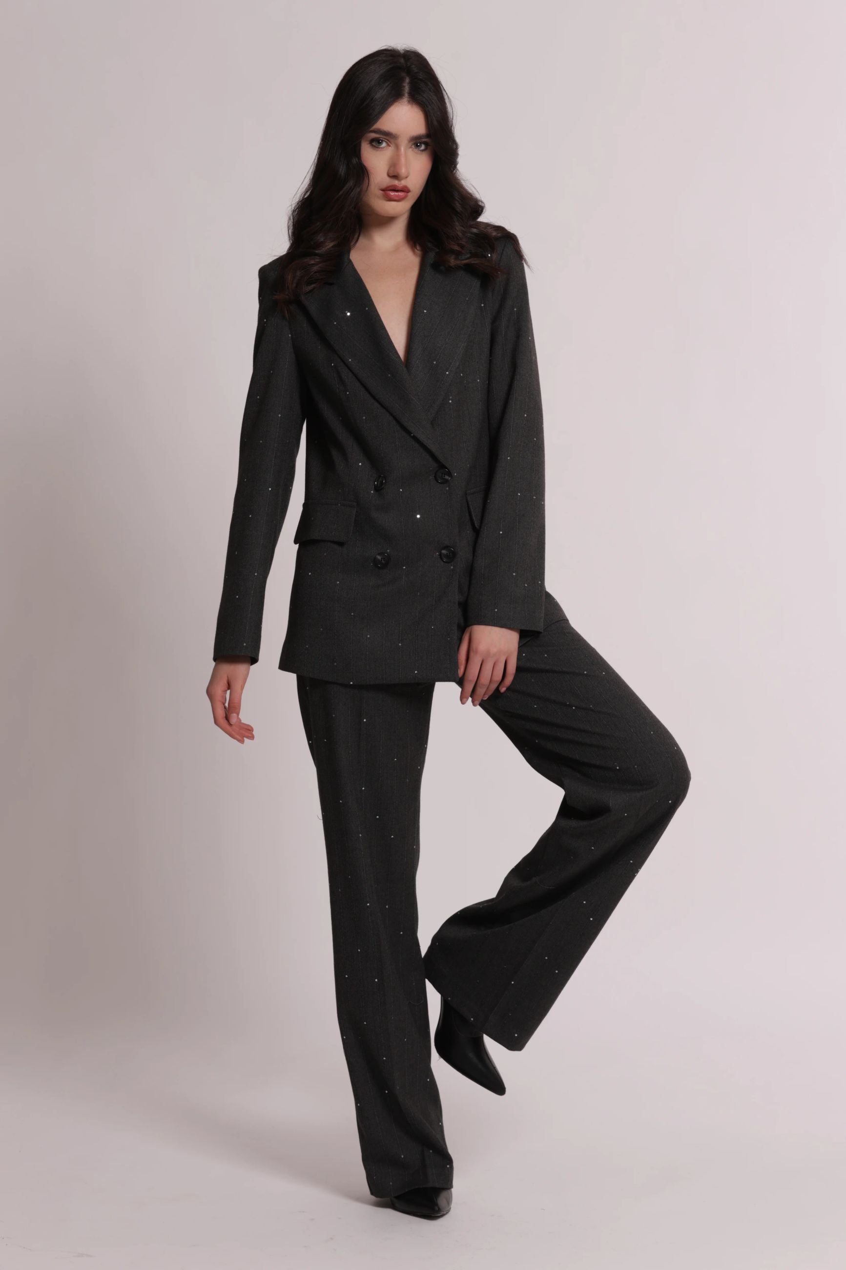 Pantalone Dritto Donna Mimì Muà Gessato con Paillettes Elegante