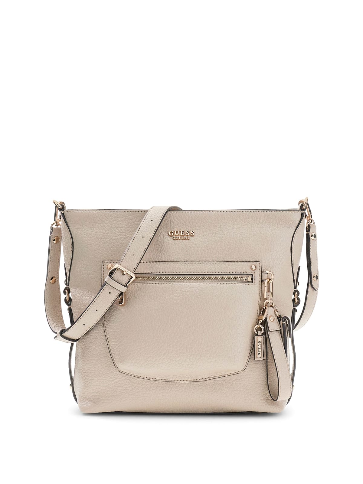 Borsa a tracolla Guess donna effetto pelle con tasca frontale e logo TAUPE TU | Giò Fashion