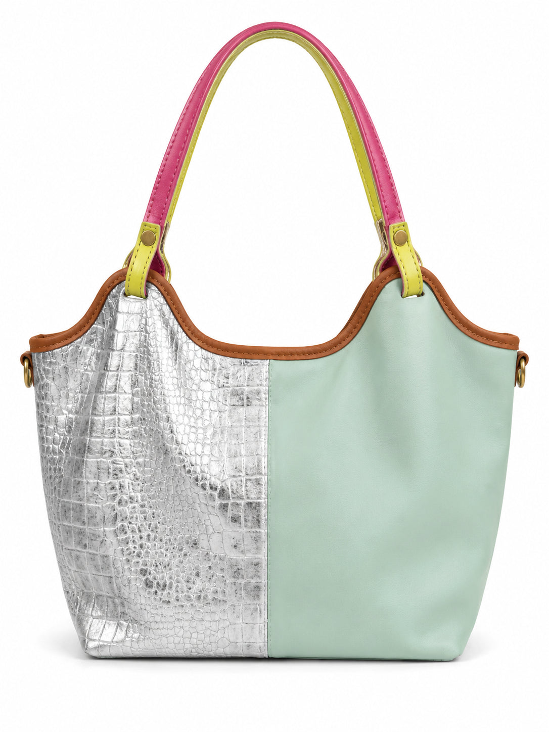 Borsa a Spalla Vera Pelle Donna Multicolor con Tracolla