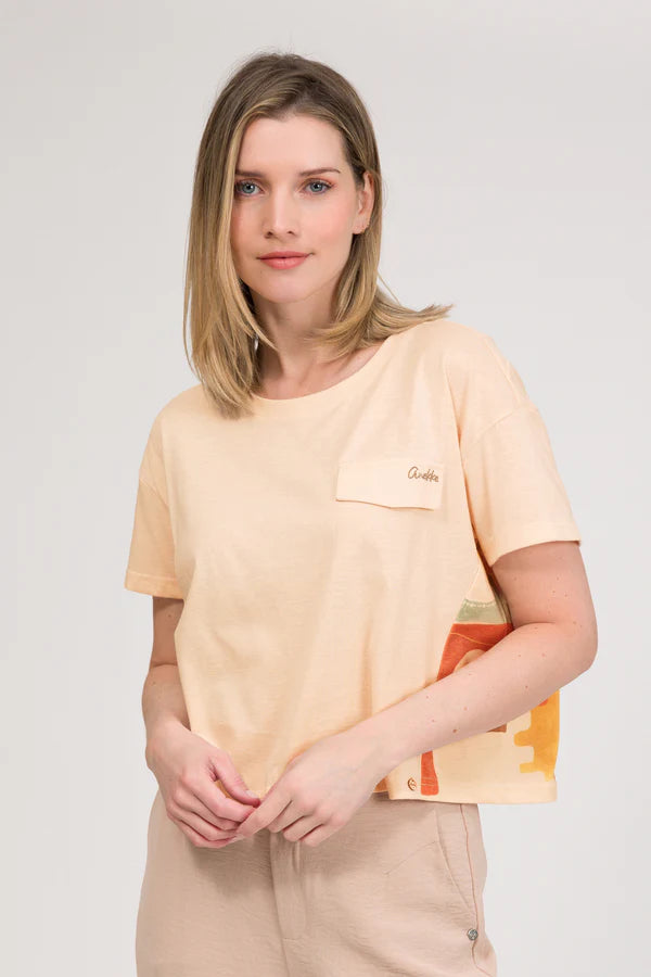 Anekke t shirt donna con taschino frontale stile casual moderno Beige S/M | Giò Fashion