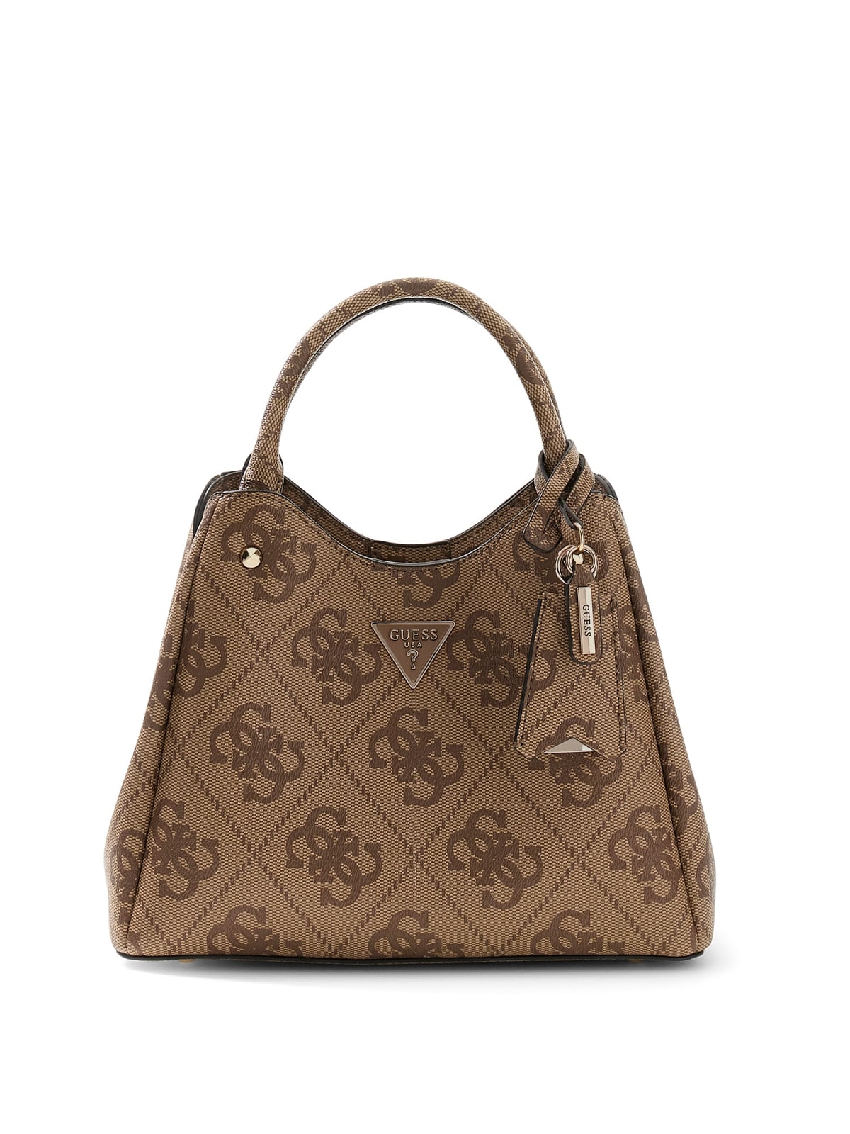 Borsa a mano Guess donna logo all over con charm e manico rigido LATTE LOGO TU | Giò Fashion