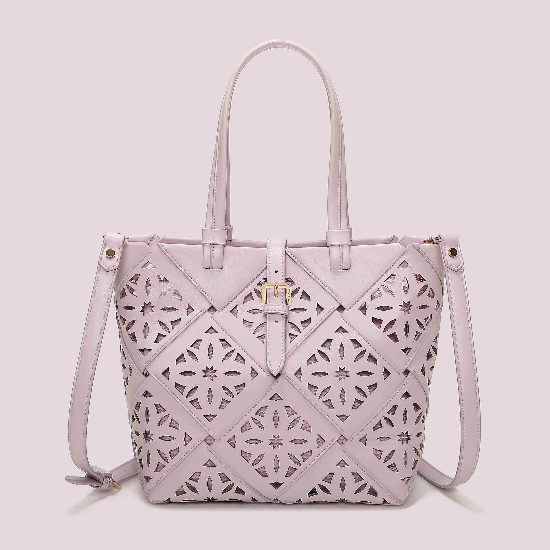Borsa tote donna Mimi Mua traforata con manici lunghi e tracolla Lilla TU | Giò Fashion
