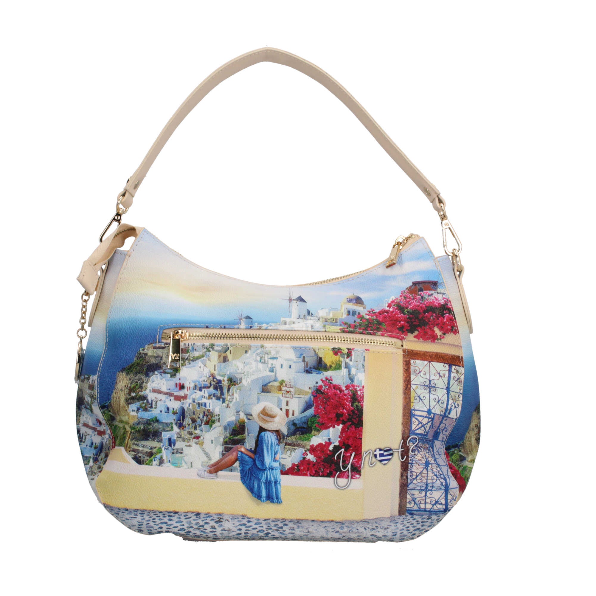Borsa hobo YNot con stampa artistica e manico removibile per un look versatile GREEK SUMMER TU | Giò Fashion