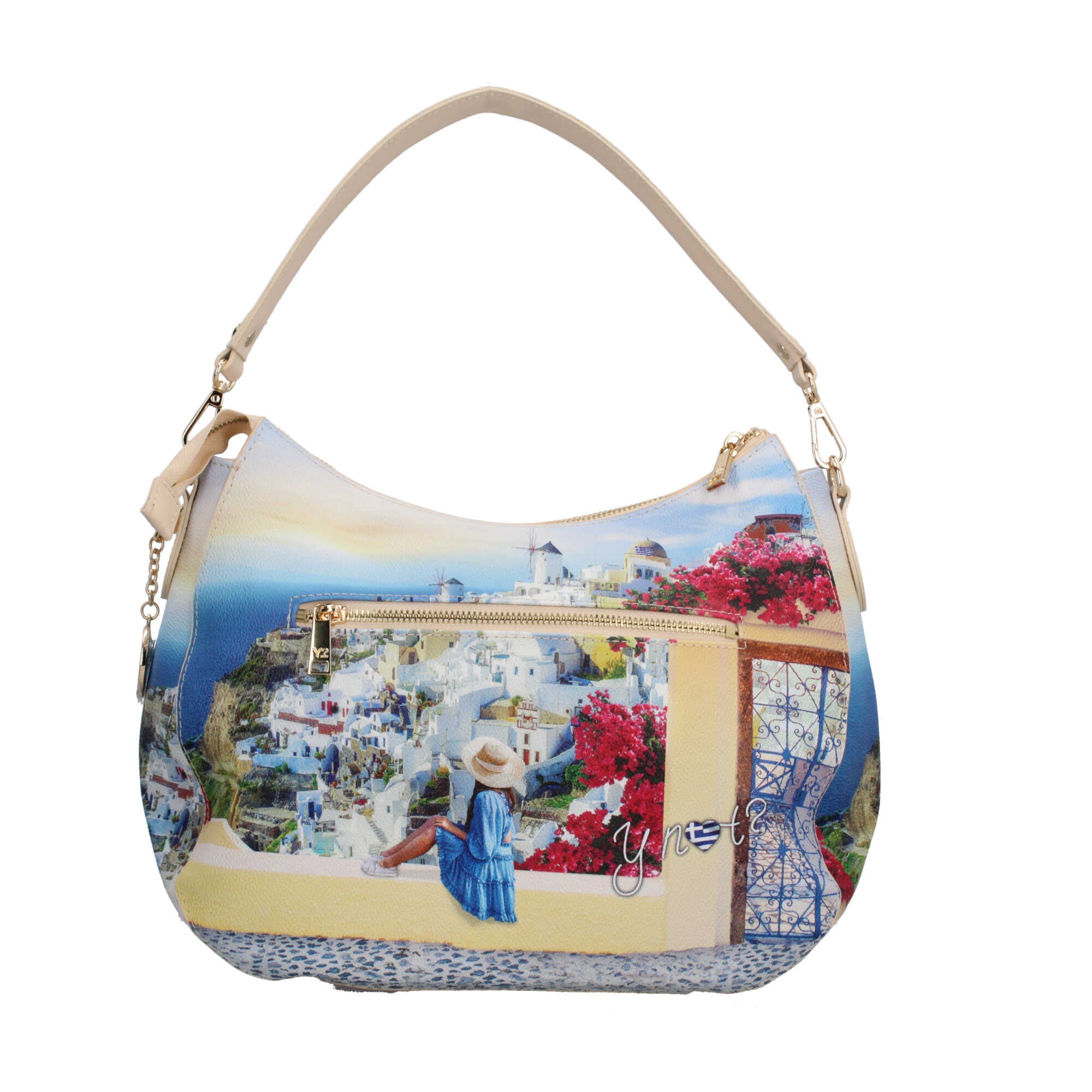 Borsa hobo YNot con stampa artistica e manico removibile per un look versatile