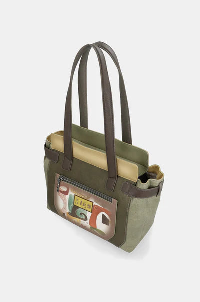 Borsa shopper Anekke con doppi manici e design decorativo frontale VERDE TU | Giò Fashion