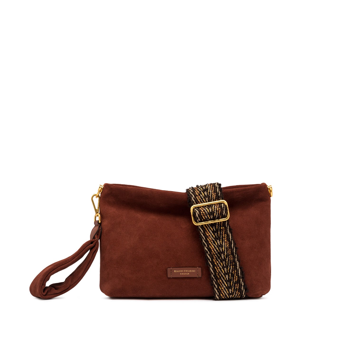 Pochette Gianni Chiarini in suede con tracolla intrecciata