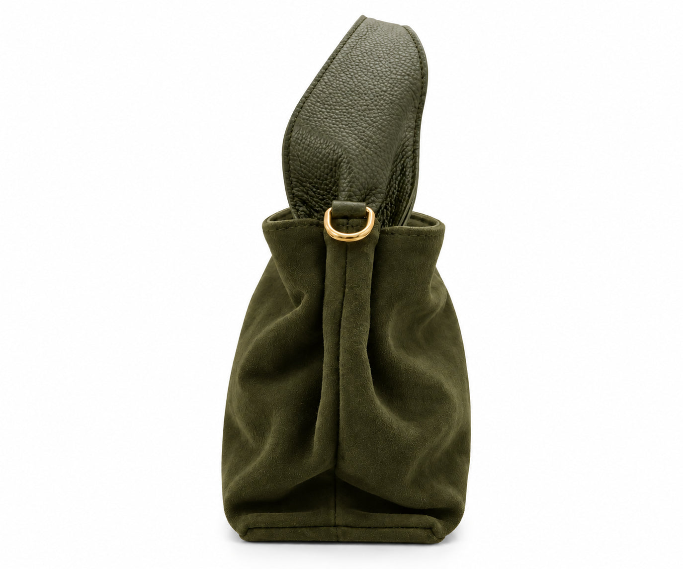 Borsa a Mano Vera Pelle in Camoscio Nero con Manici in Pelle Martellata