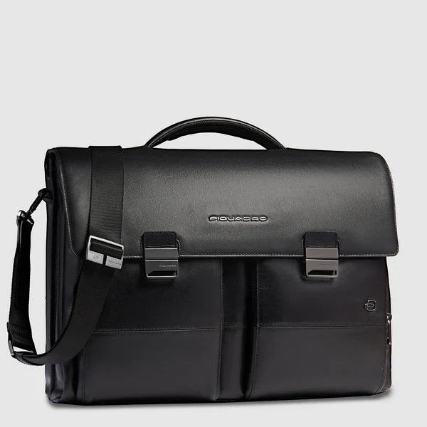 Cartella Piquadro in pelle con doppia chiusura e scomparto porta PC Nero TU | Giò Fashion