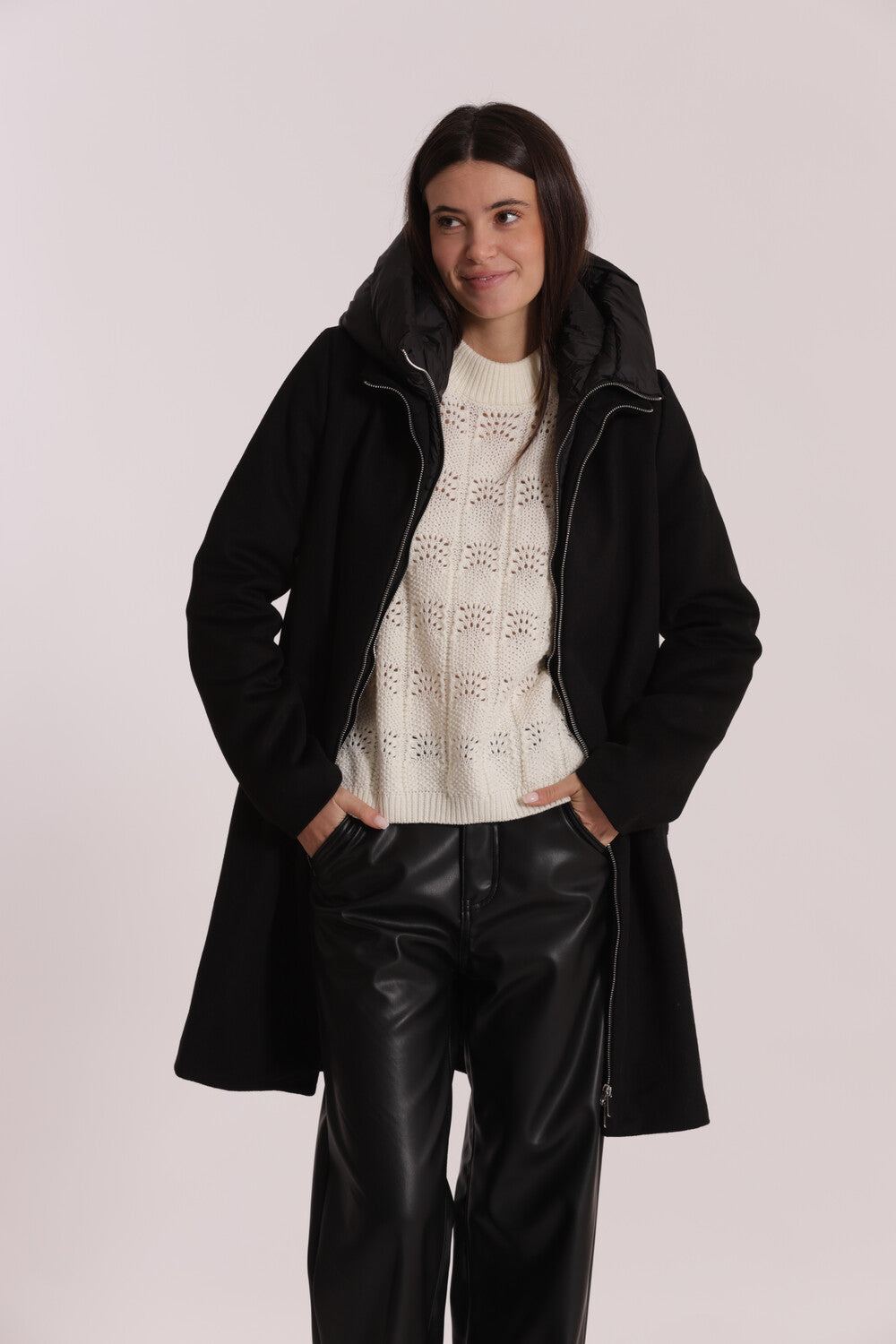 Cappotto Donna 2 in 1 in Lana con Piumino Staccabile e Cappuccio Mimi Mua