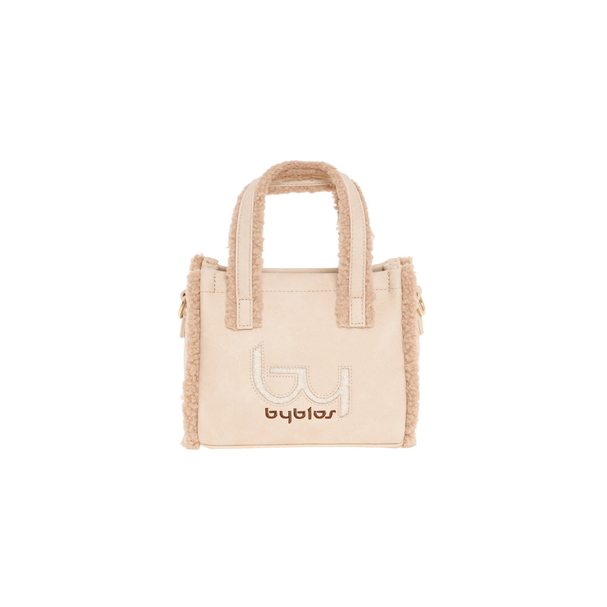 Borsa Donna By Byblos Effetto Scamosciato con Dettagli Shearling e Tracolla Removibile