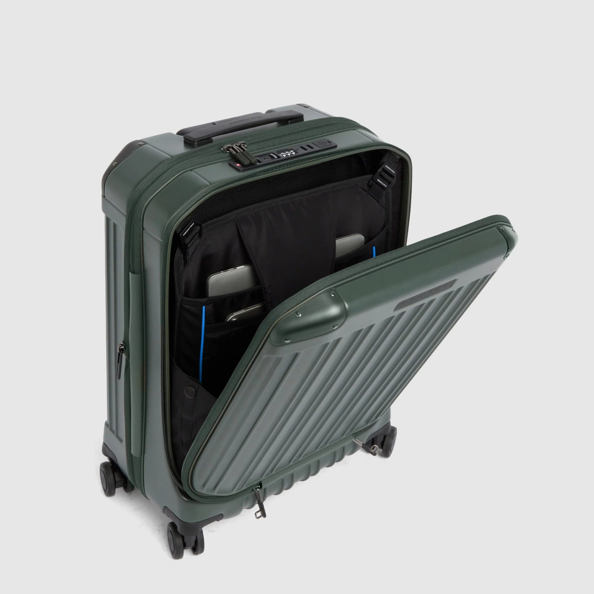 Piquadro Trolley Rigido da Cabina PQ-Light Blu Opaco Espandibile con 4 Ruote e Porta PC 17,3"