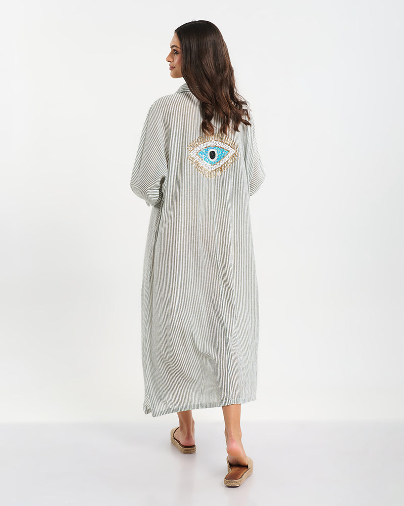 Ble Resort Collection Camicia Lunga a Righe con Ricamo sul Retro
