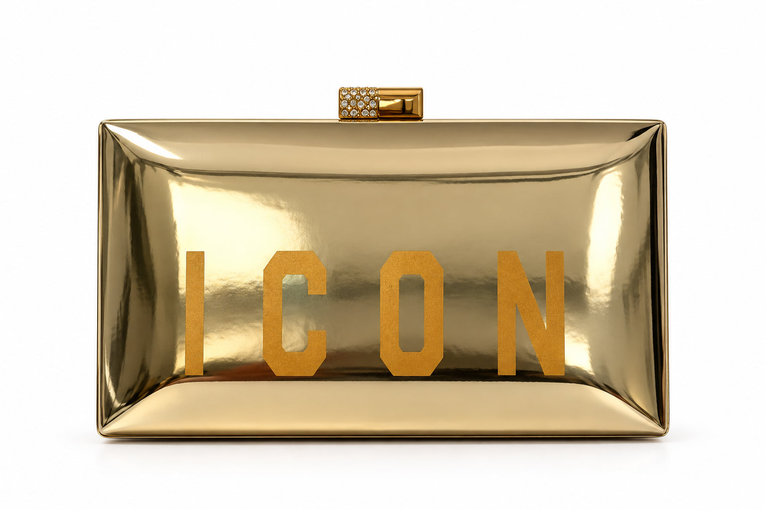 Pochette rigida effetto specchio con logo e chiusura gioiello