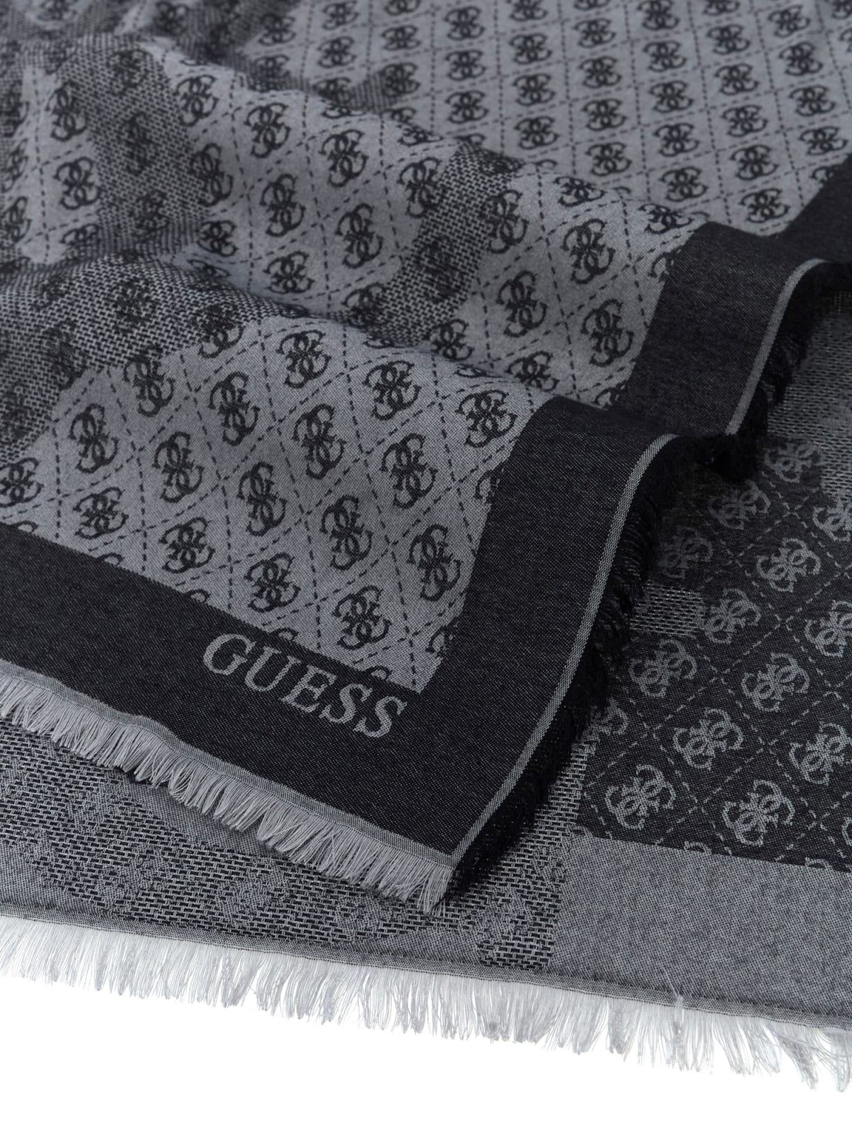 Sciarpa Guess donna logo all over con frange elegante NERO LOGO TU | Giò Fashion