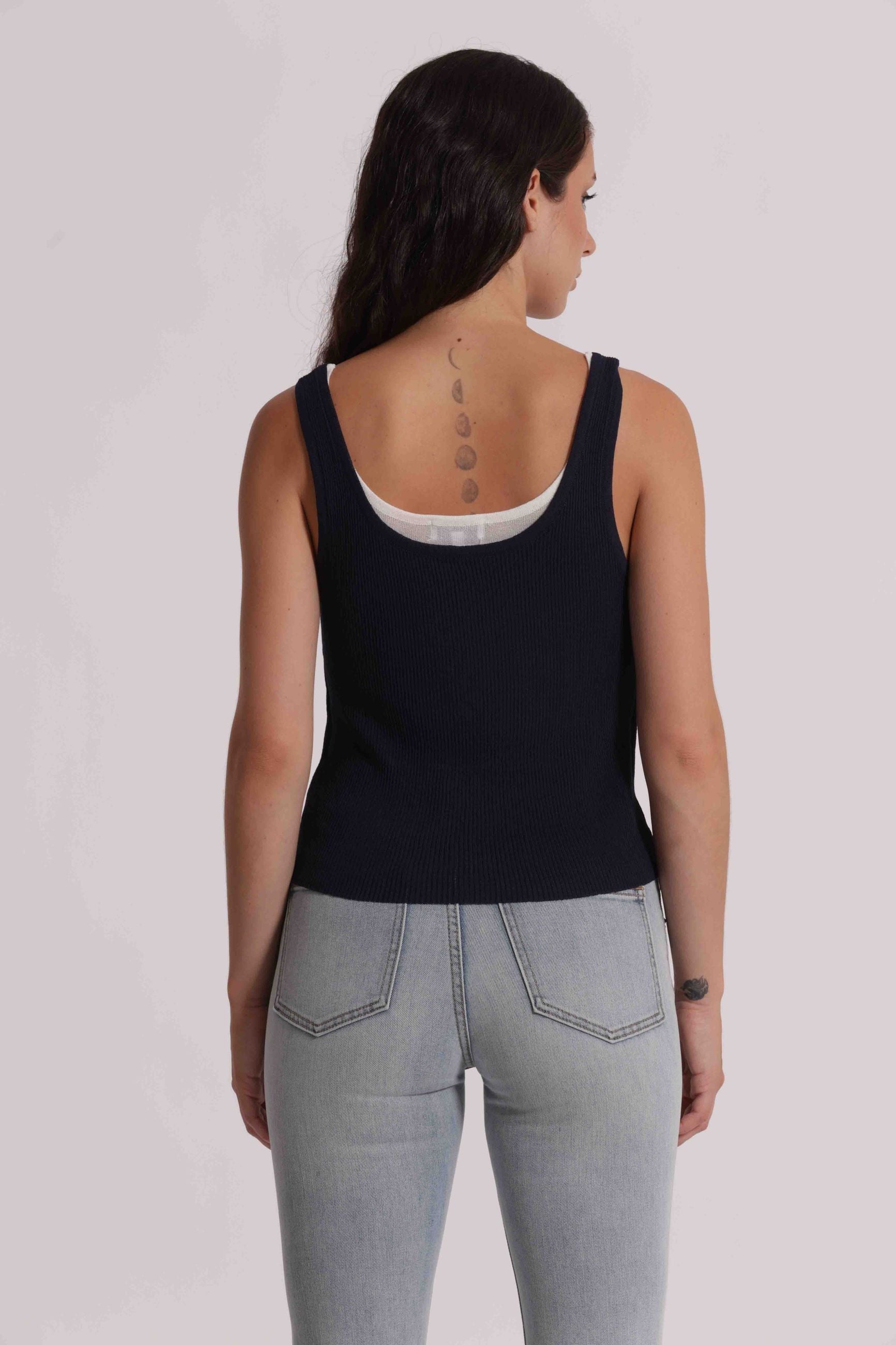Mimi Mua cardigan donna corto in maglia a coste con bottoni BLU/BIANCO S | Giò Fashion