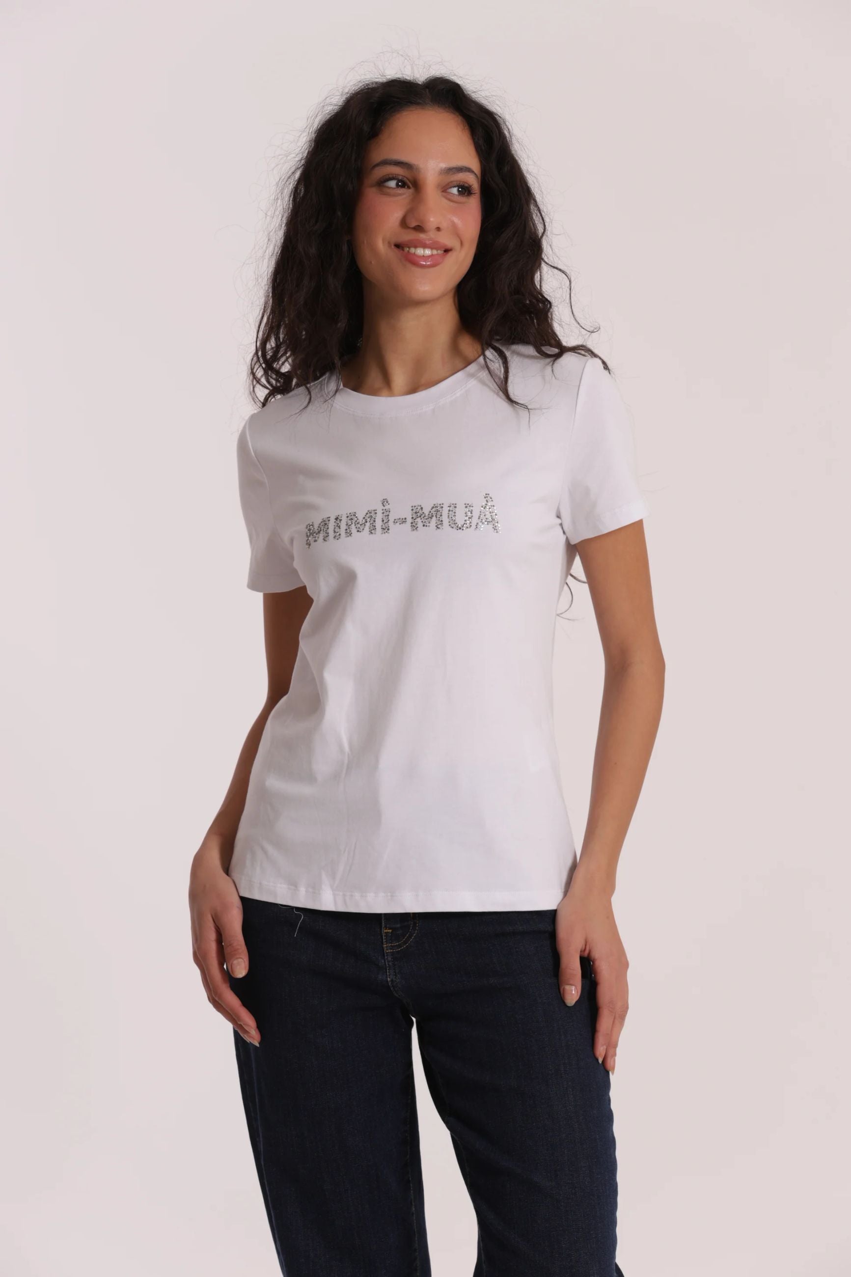 Mimi Mua SFAN-1863 – T-Shirt Donna con Logo in Strass