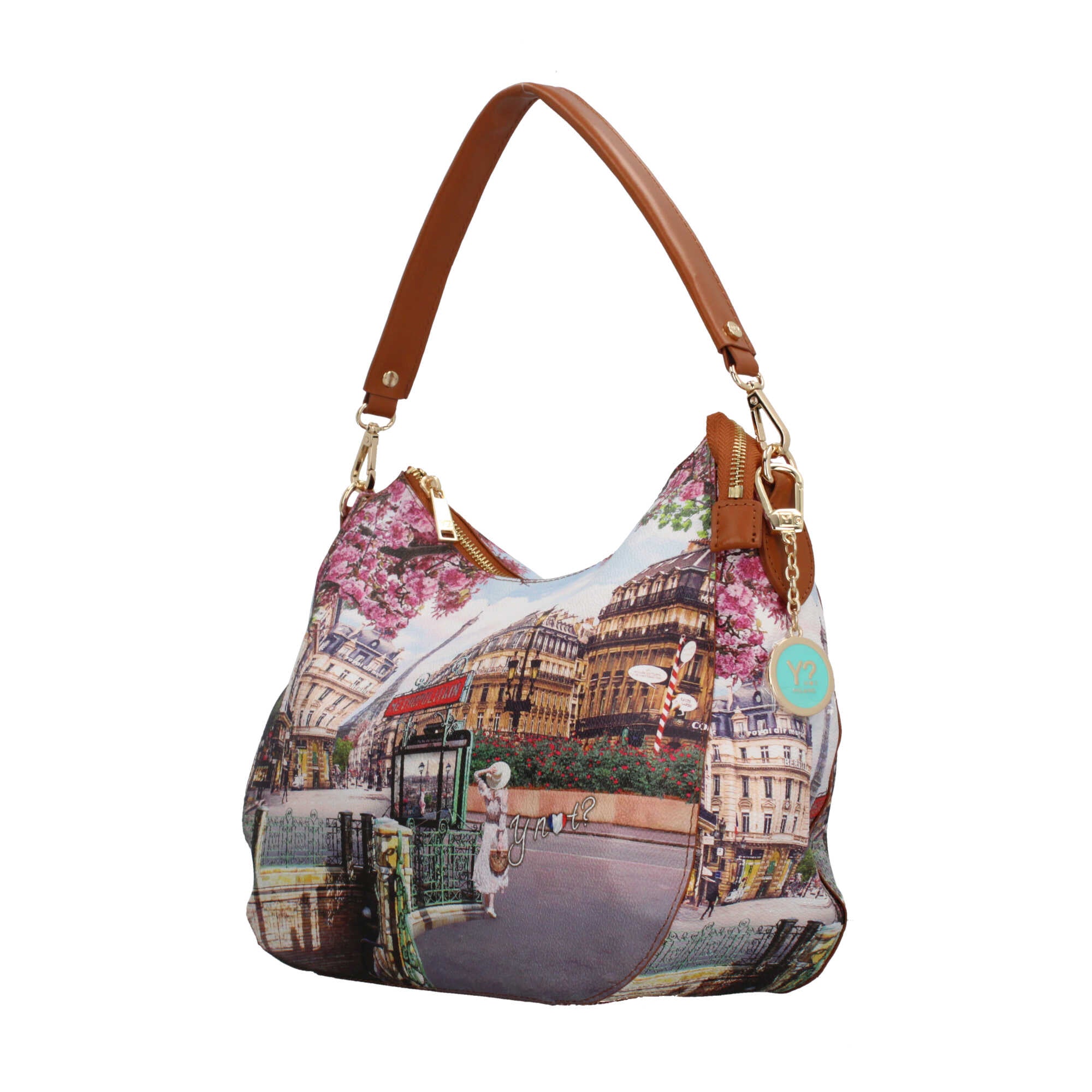 Borsa hobo YNot con stampa artistica e manico removibile per un look versatile