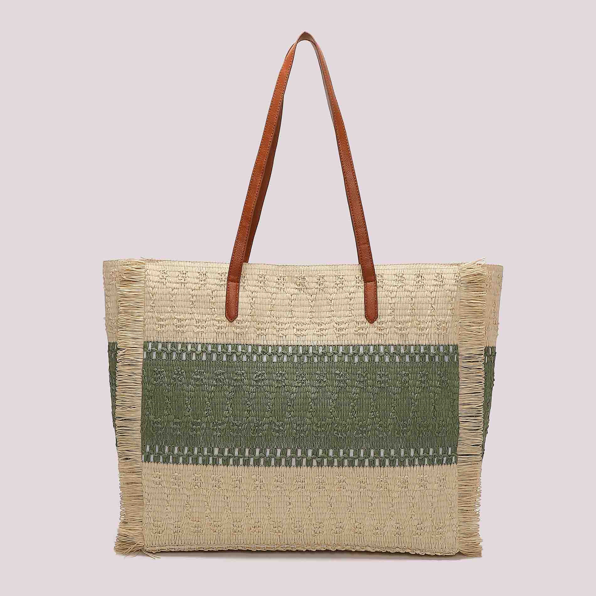 Mimi Mua shopper mare intrecciata con manici lunghi VERDE TU | Giò Fashion