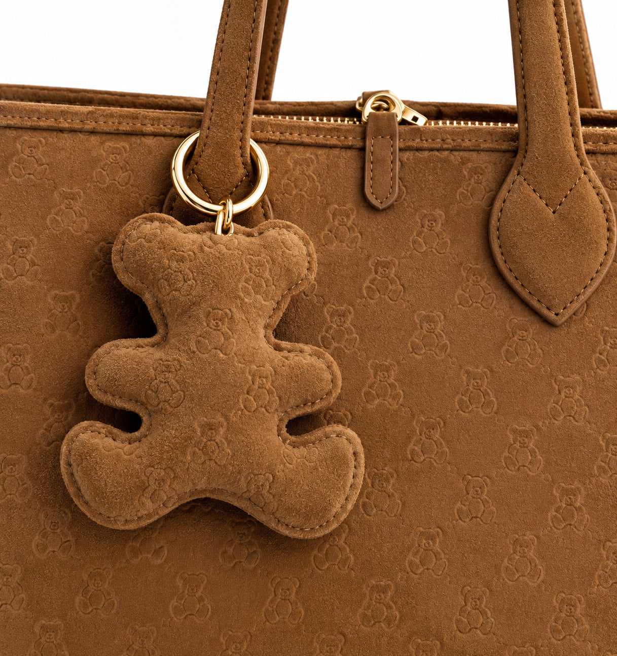 Borsa shopper a spalla con charm orsetto e pochette trasformabile in tracolla