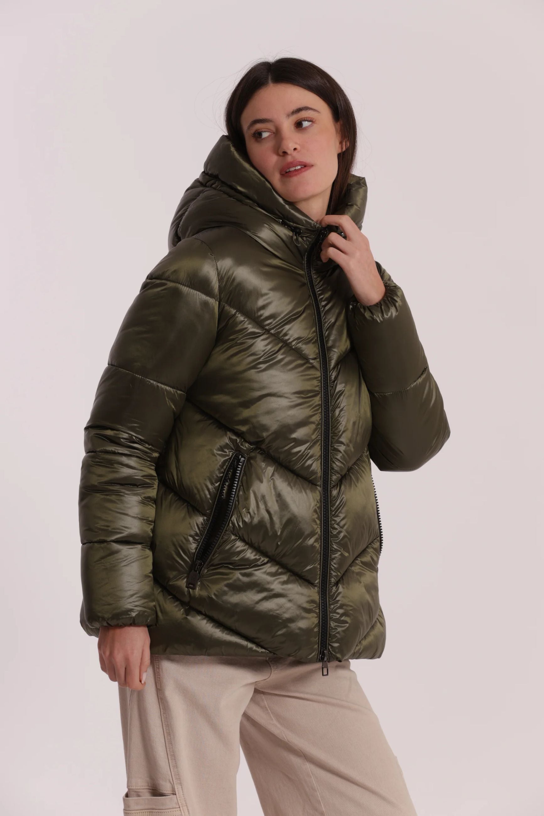 Piumino donna Mimi Mua con cappuccio imbottito Verde L | Giò Fashion