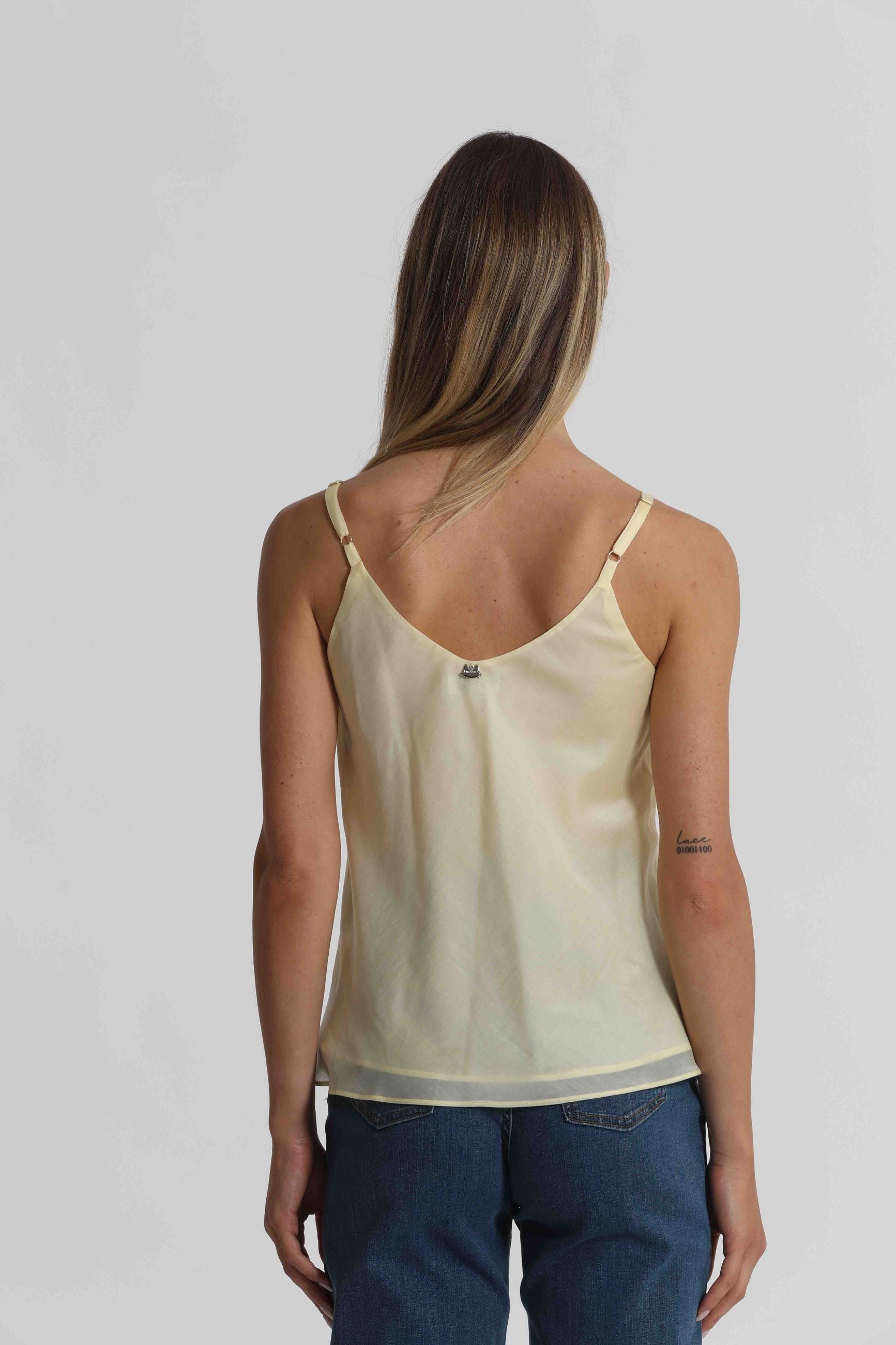 Mimi Mua top donna fluido con spalline sottili elegante GIALLO CHIARO S | Giò Fashion