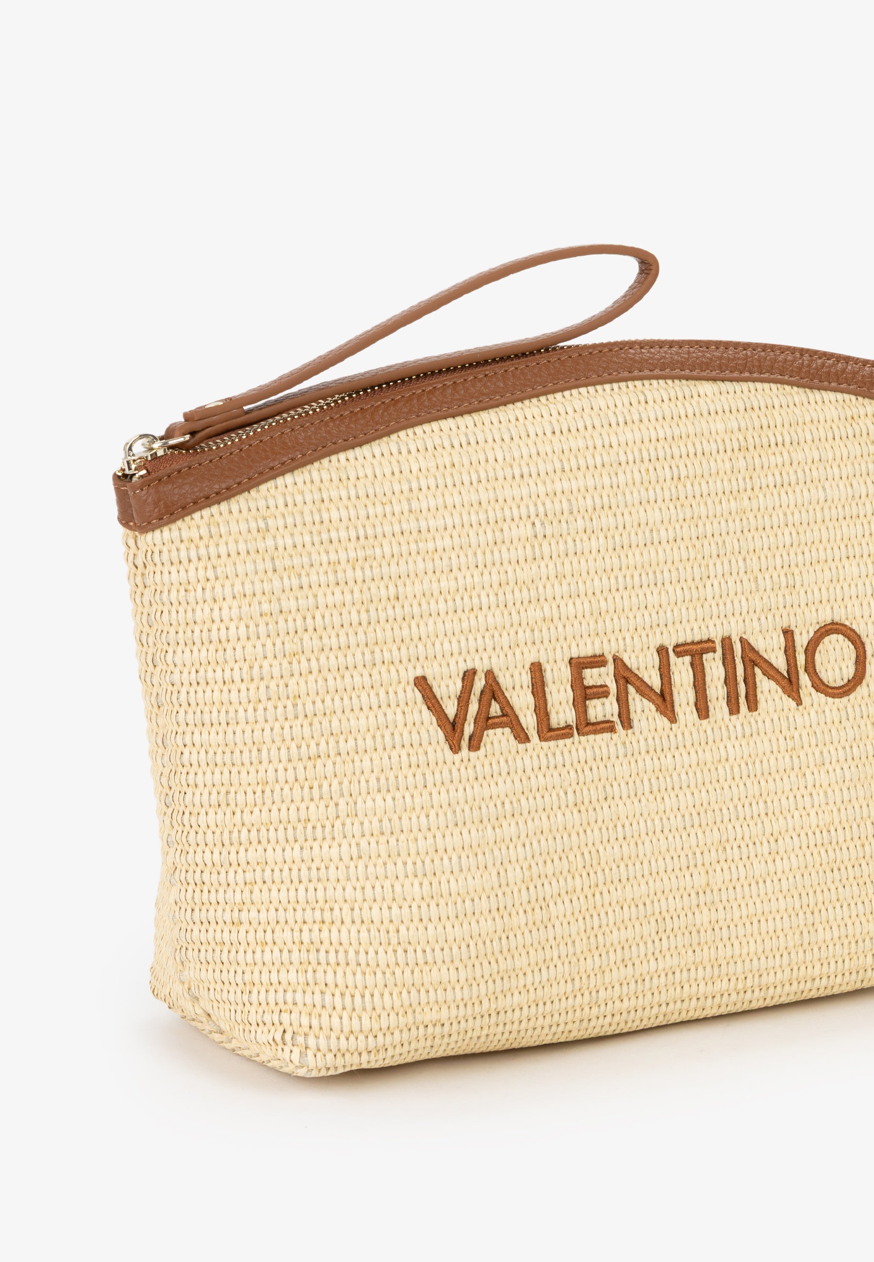 Pochette Mario Valentino in paglia con zip superiore e logo frontale ricamato Cuoio TU | Giò Fashion