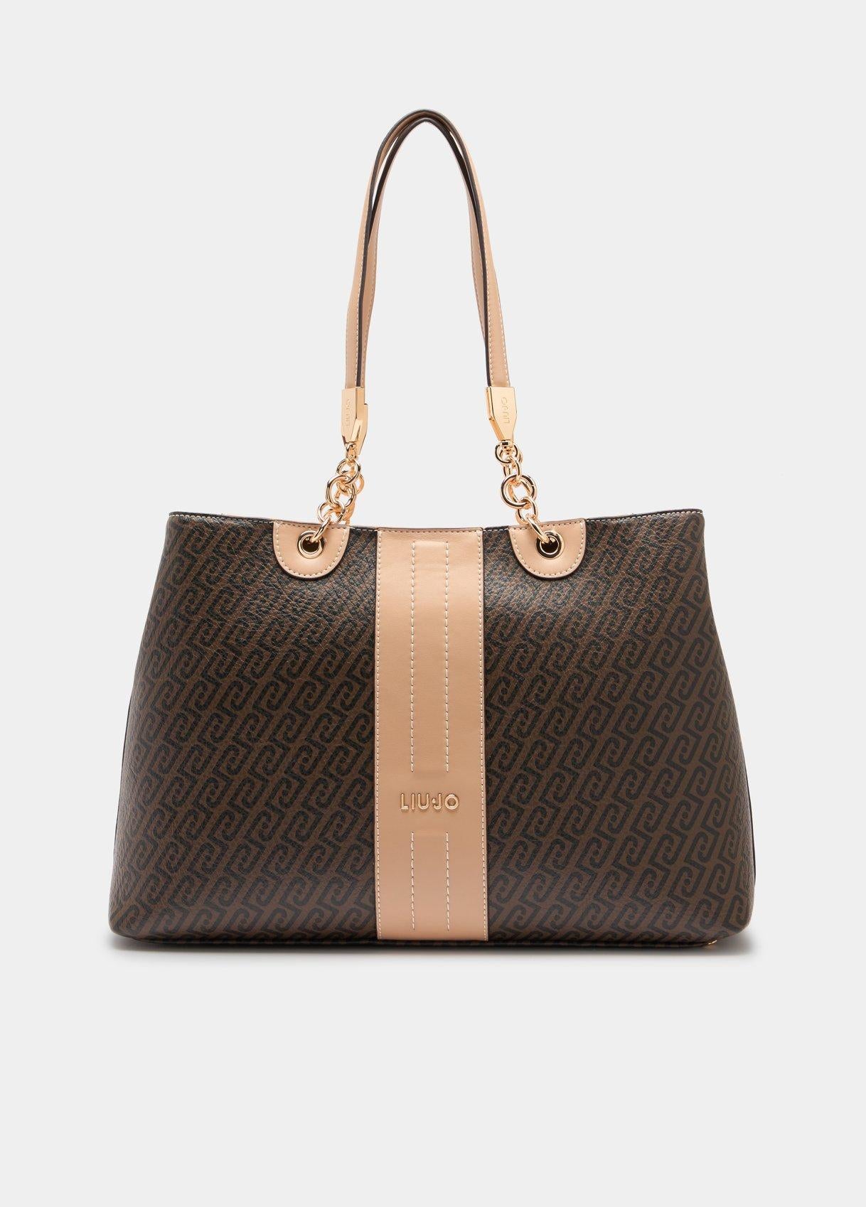 Borsa Shopping Liu Jo con Stampa Monogram e Manici a Spalla Testa di moro cipria TU | Giò Fashion