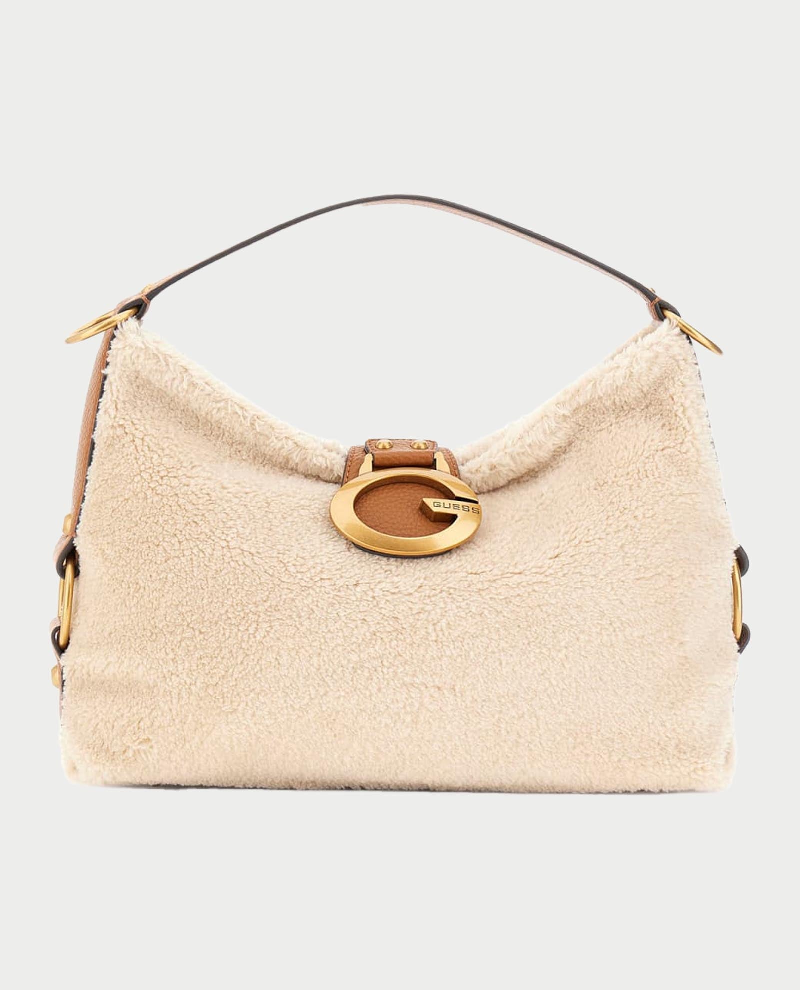 Borsa a spalla Guess in pelliccia sintetica con dettaglio logo Beige TU | Giò Fashion