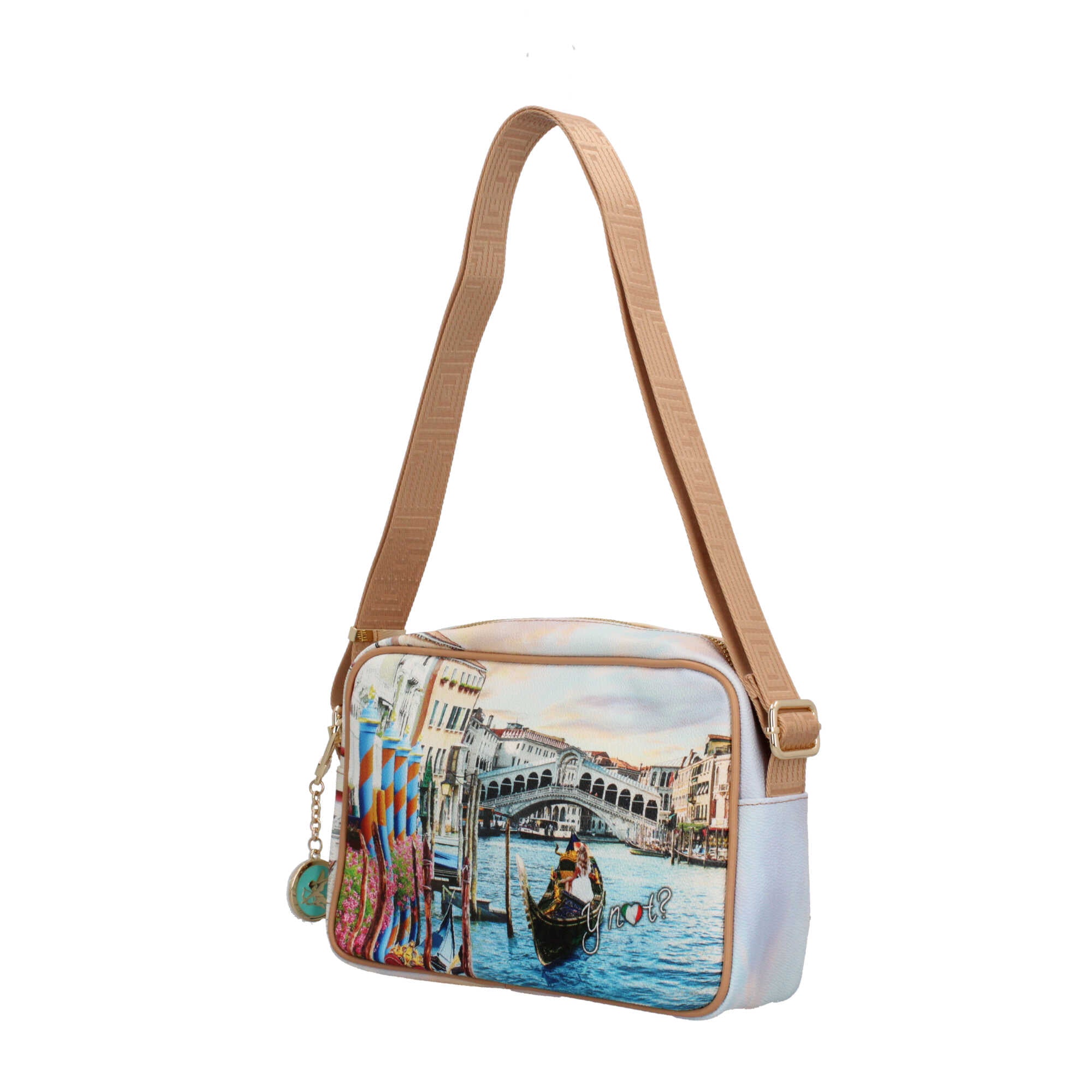 Borsa a tracolla YNot con stampa artistica e chiusura zip