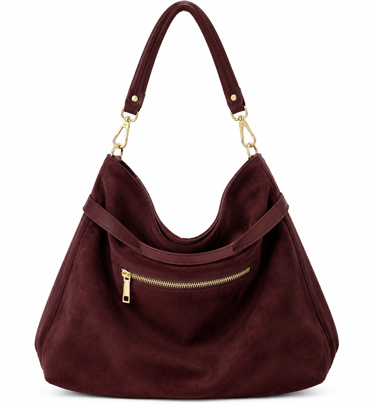 Borsa Donna a Spalla Maxi Hobo Morbida Effetto Scamosciato con Dettagli a Fibbie