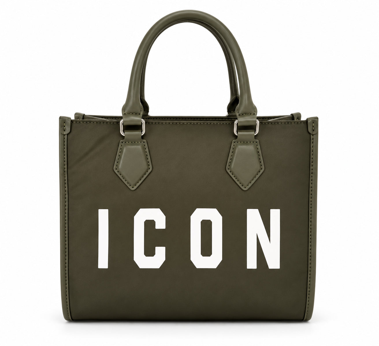 Borsa shopping piccola con maxi logo e manici corti