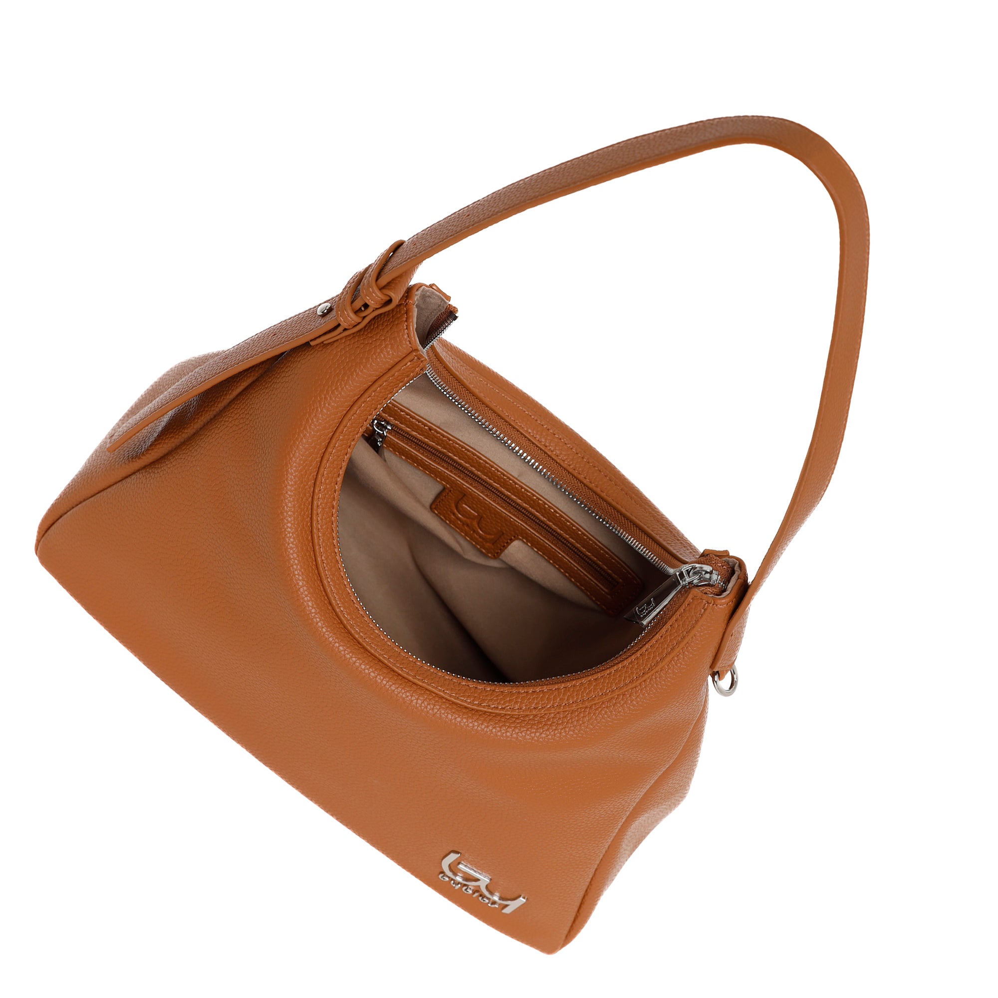 Borsa a spalla Byblos donna in ecopelle morbida con zip e logo frontale TAN TU | Giò Fashion