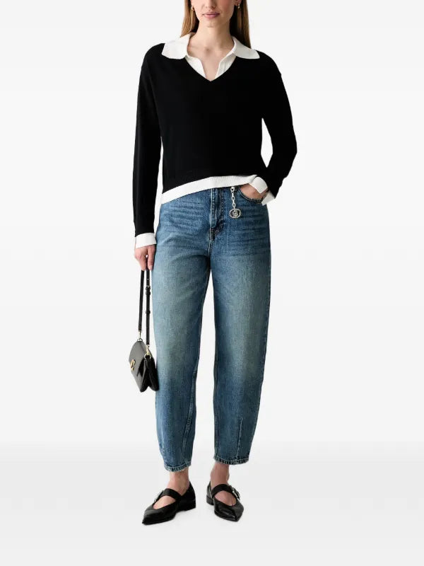 Liu Jo Maglia Donna con Scollo a V ed Effetto Sovrapposto