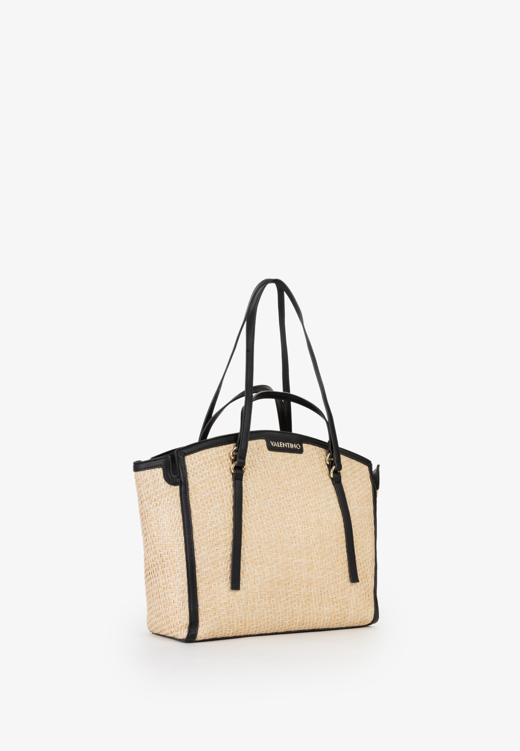 Borsa shopping donna Mario Valentino effetto rafia con doppi manici e profili a contrasto Nero TU | Giò Fashion