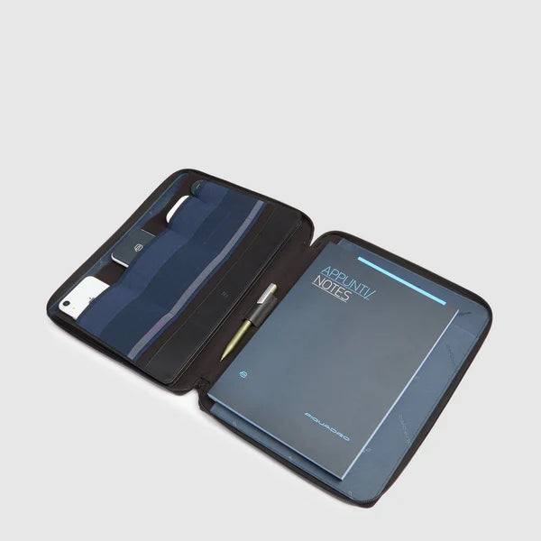 Portadocumenti Piquadro organizzato con chiusura zip in pelle e tessuto design professionale NERO TU | Giò Fashion