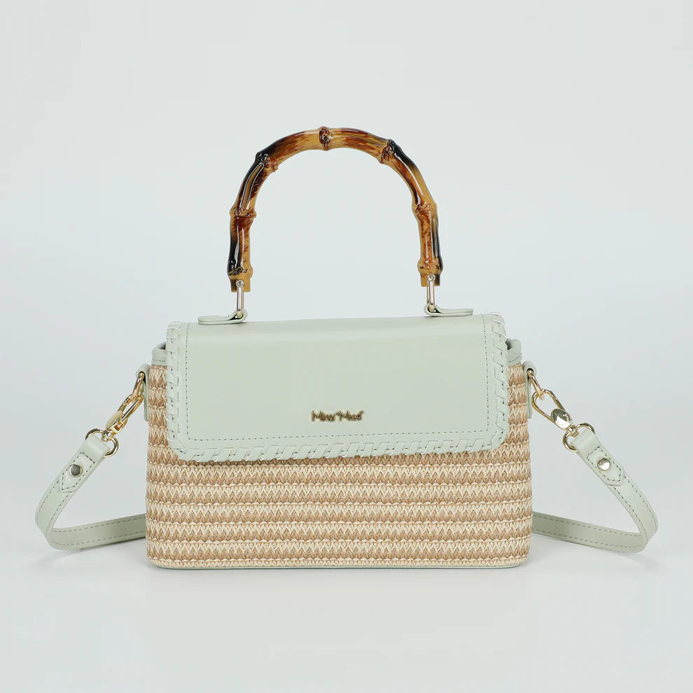 Mimi Mua borsa a tracolla in paglia con manico bamboo VERDE TU | Giò Fashion