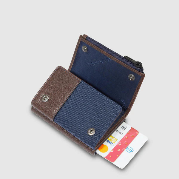 Portacarte Piquadro in pelle con zip e chiusura a pressione