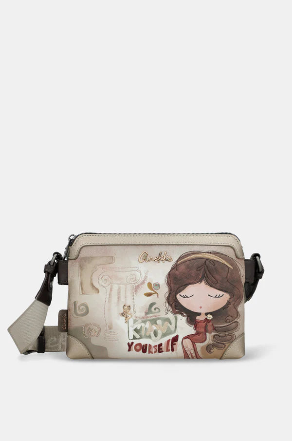 Borsa a tracolla compatta Anekke con grafica frontale e chiusura zip Beige TU | Giò Fashion