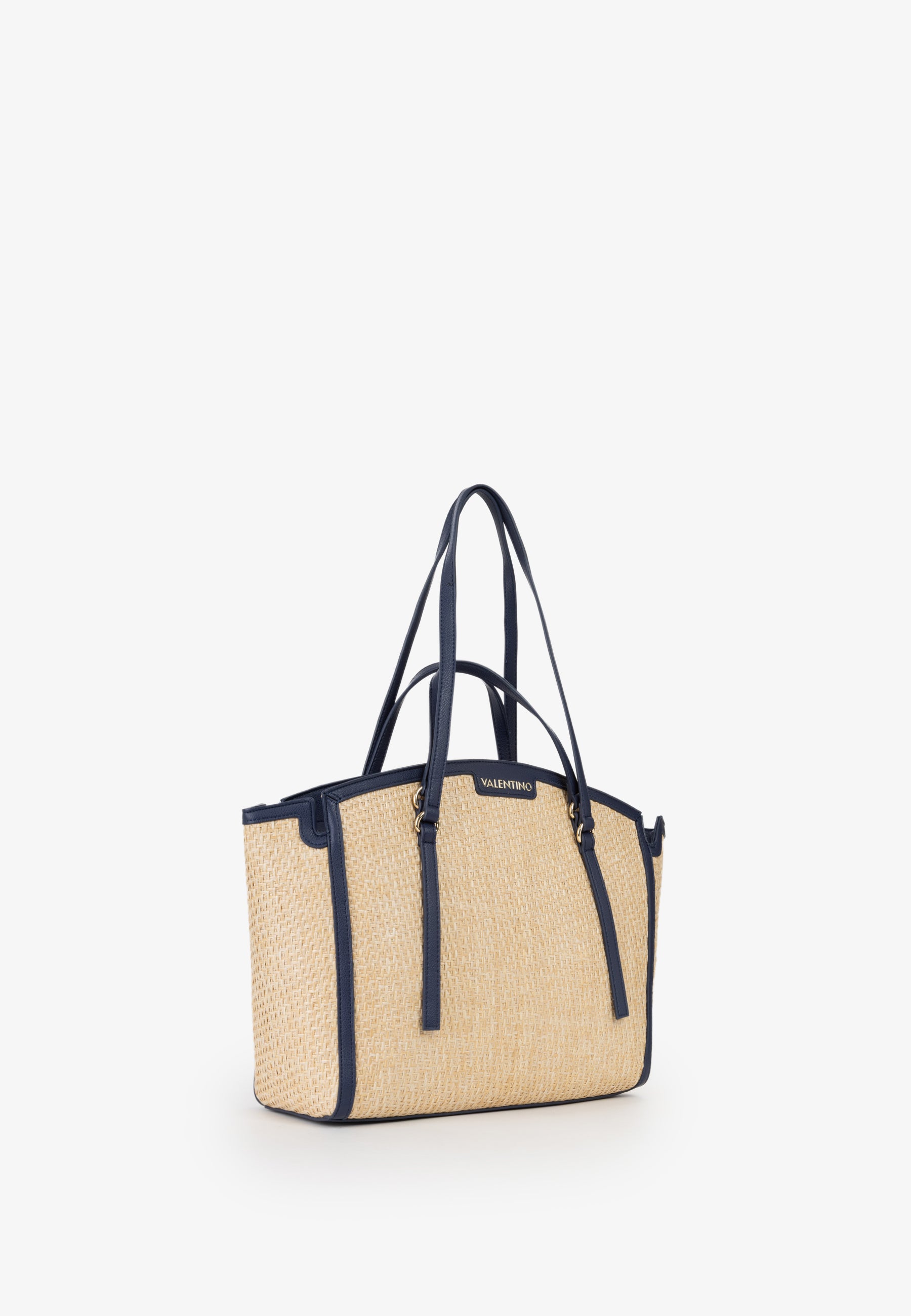 Borsa shopping donna Mario Valentino effetto rafia con doppi manici e profili a contrasto Blu TU | Giò Fashion