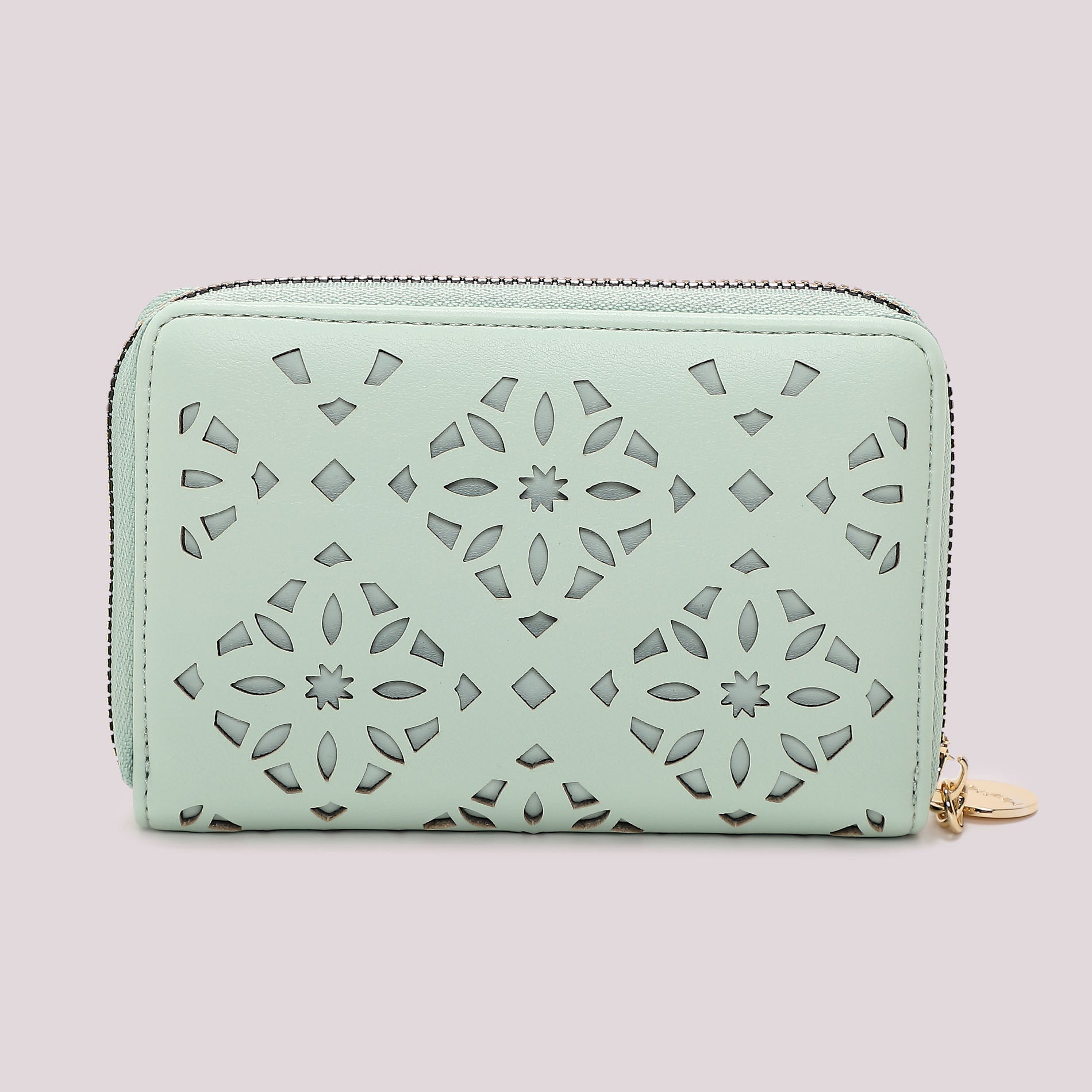 Portafoglio donna Mimi Mua zip around traforato con design decorativo elegante VERDE ACQUA TU | Giò Fashion
