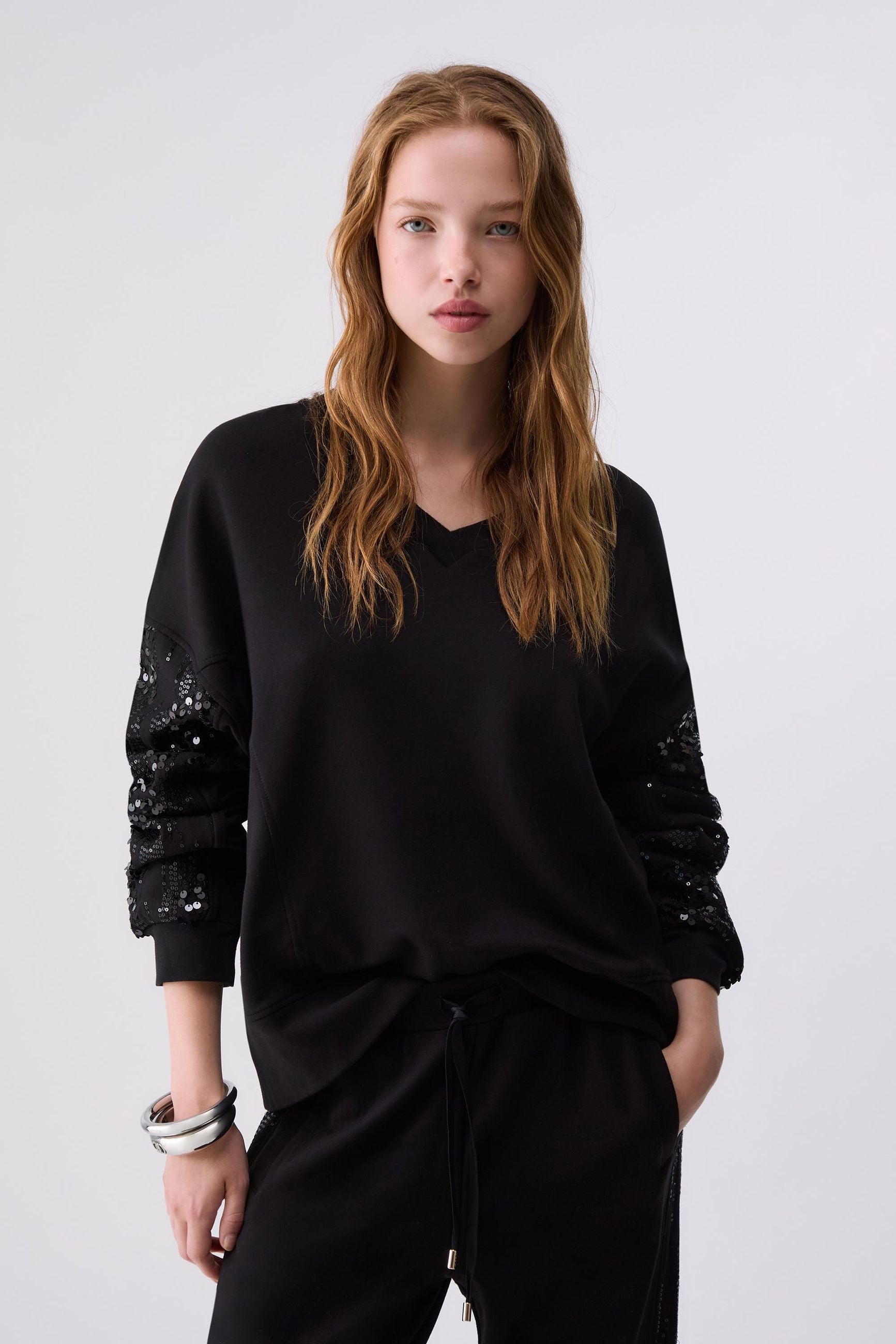 Liu Jo Felpa Donna con Scollo a V e Paillettes