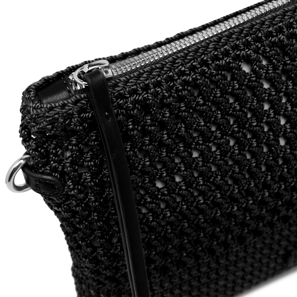 Pochette Gianni Chiarini in tessuto uncinetto con tracolla removibile Nero TU | Giò Fashion