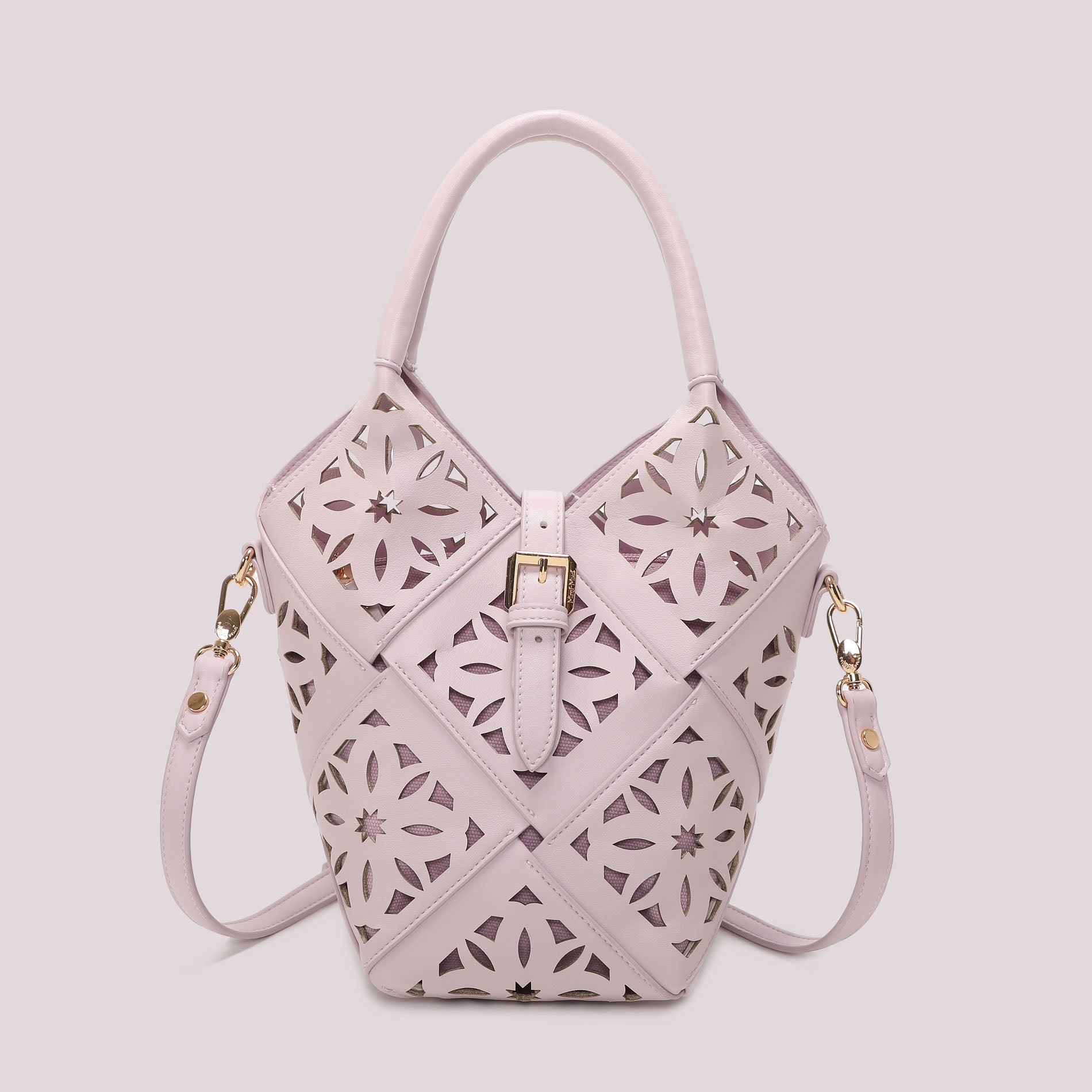 Borsa donna Mimi Mua traforata con manico e tracolla design geometrico Lilla TU | Giò Fashion
