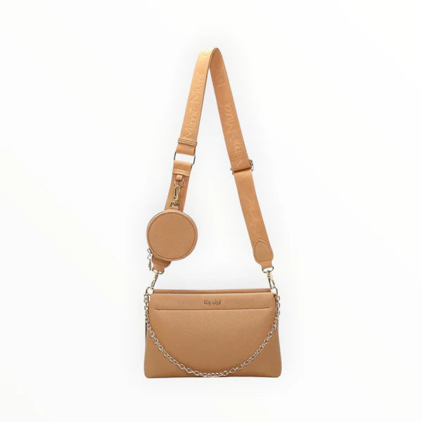 Mimi Mua borsa a tracolla con logo inciso e pouch coordinata