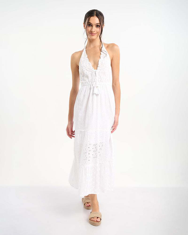 Ble Resort Collection Abito Lungo con Schiena Scoperta e Nappine