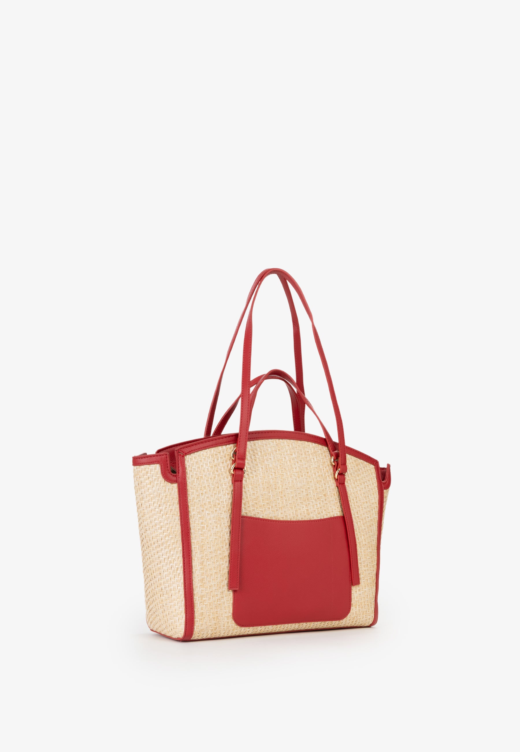 Borsa shopping donna Mario Valentino effetto rafia con doppi manici e profili a contrasto Rosso TU | Giò Fashion