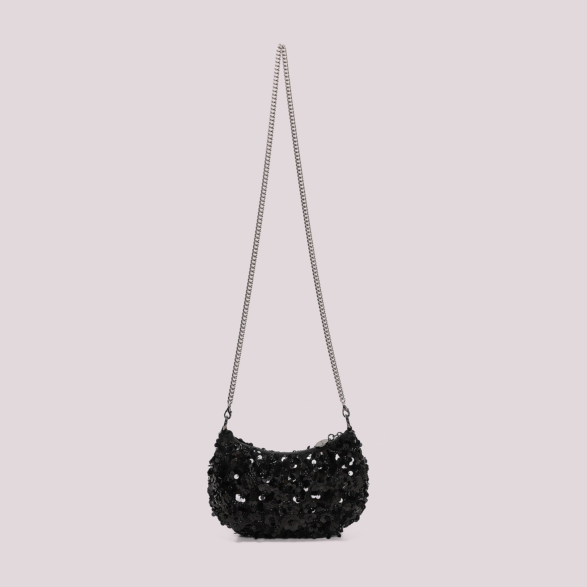 Mimi Mua borsa a spalla gioiello con paillettes e tracolla catena NERO TU | Giò Fashion