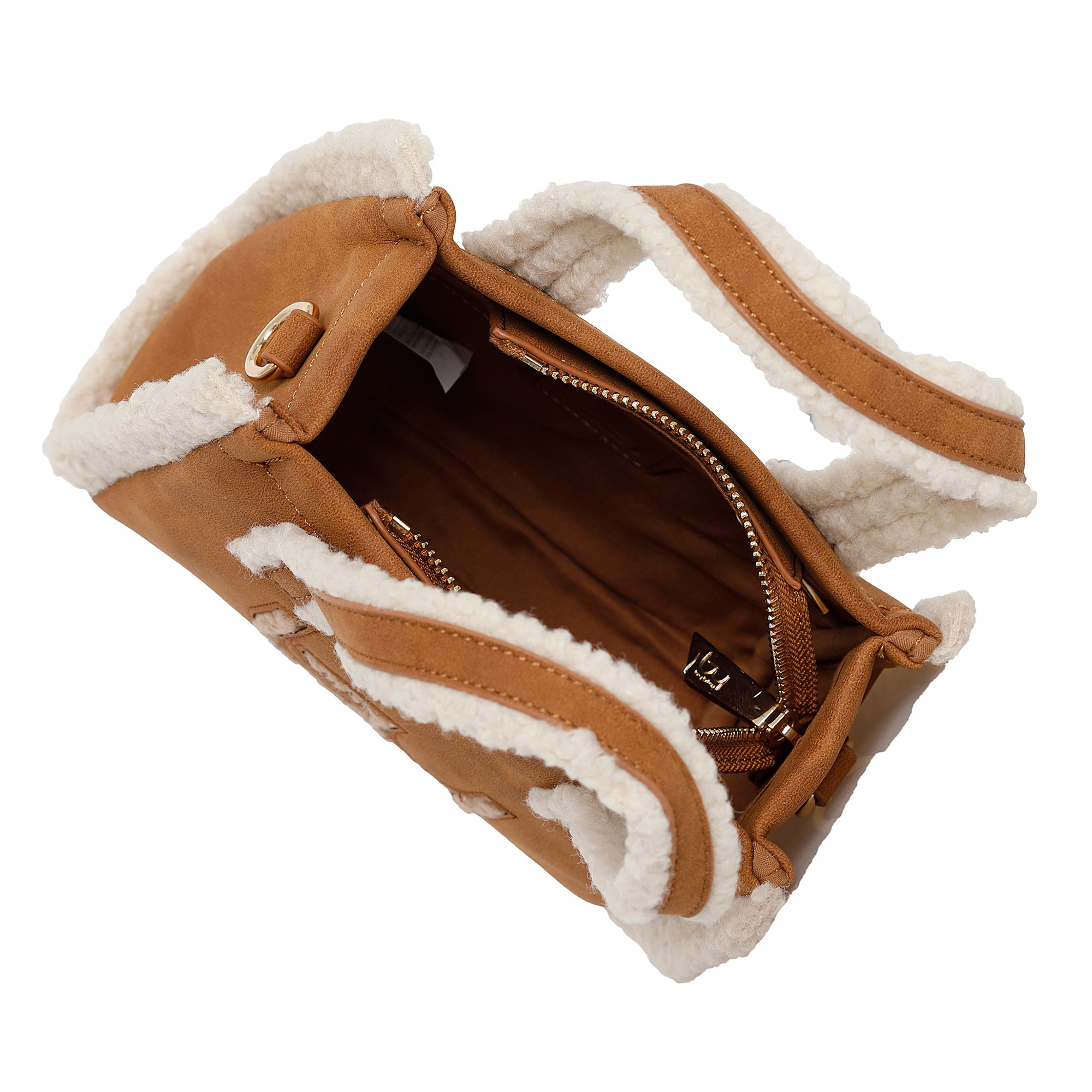 Borsa Donna By Byblos Effetto Scamosciato con Dettagli Shearling e Tracolla Removibile