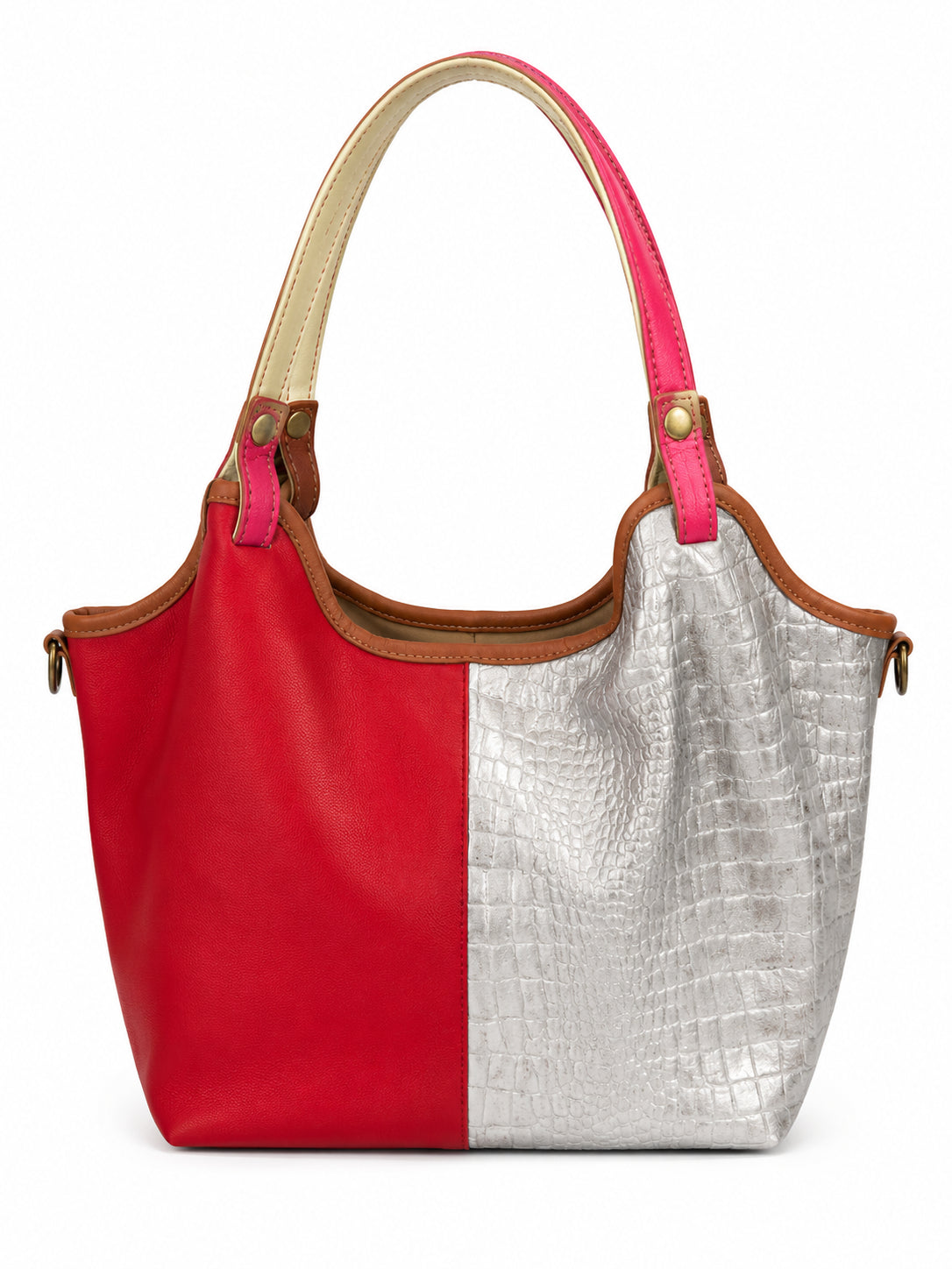 Borsa a Spalla Vera Pelle Donna Multicolor con Tracolla