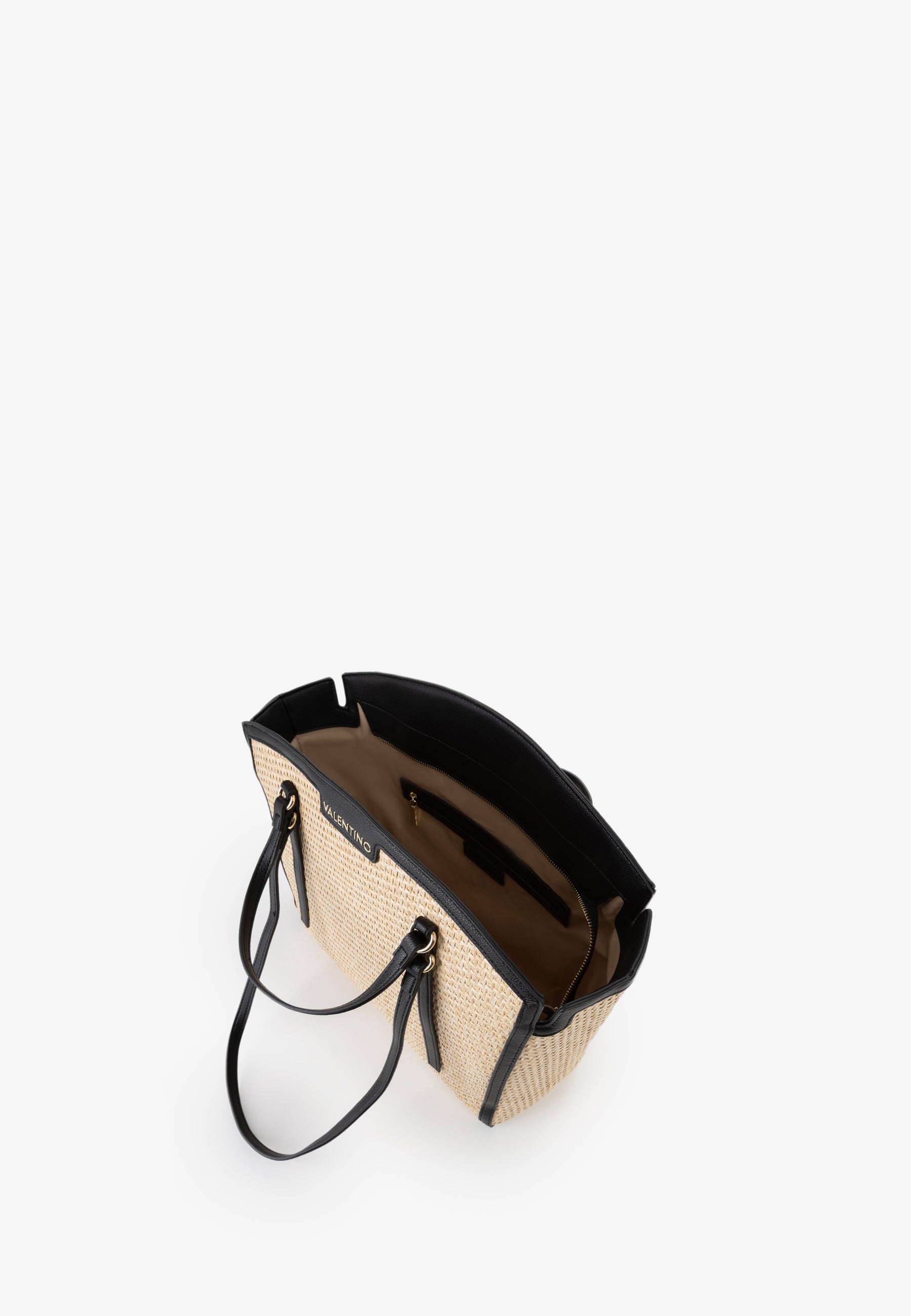 Borsa shopping donna Mario Valentino effetto rafia con doppi manici e profili a contrasto Nero TU | Giò Fashion